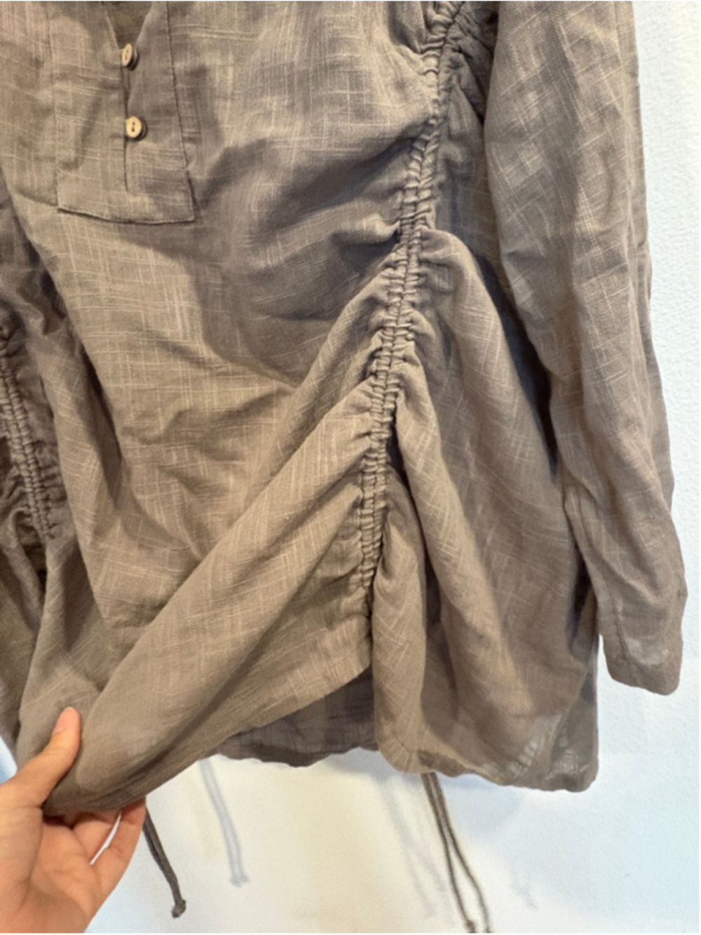 Free People Never Too Much Tunic Top Boho Ruched Drawstring Sage Gray M - Picture 4 of 7